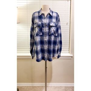 dā-sh Blue White Plaid Flannel Shirt M (est.)